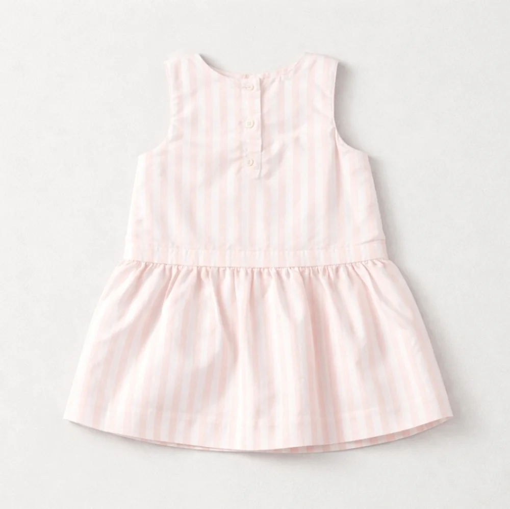 Janie and Jack Baby Girls Pink White Striped Sleeveless Drop Waist Dress 3-6M
